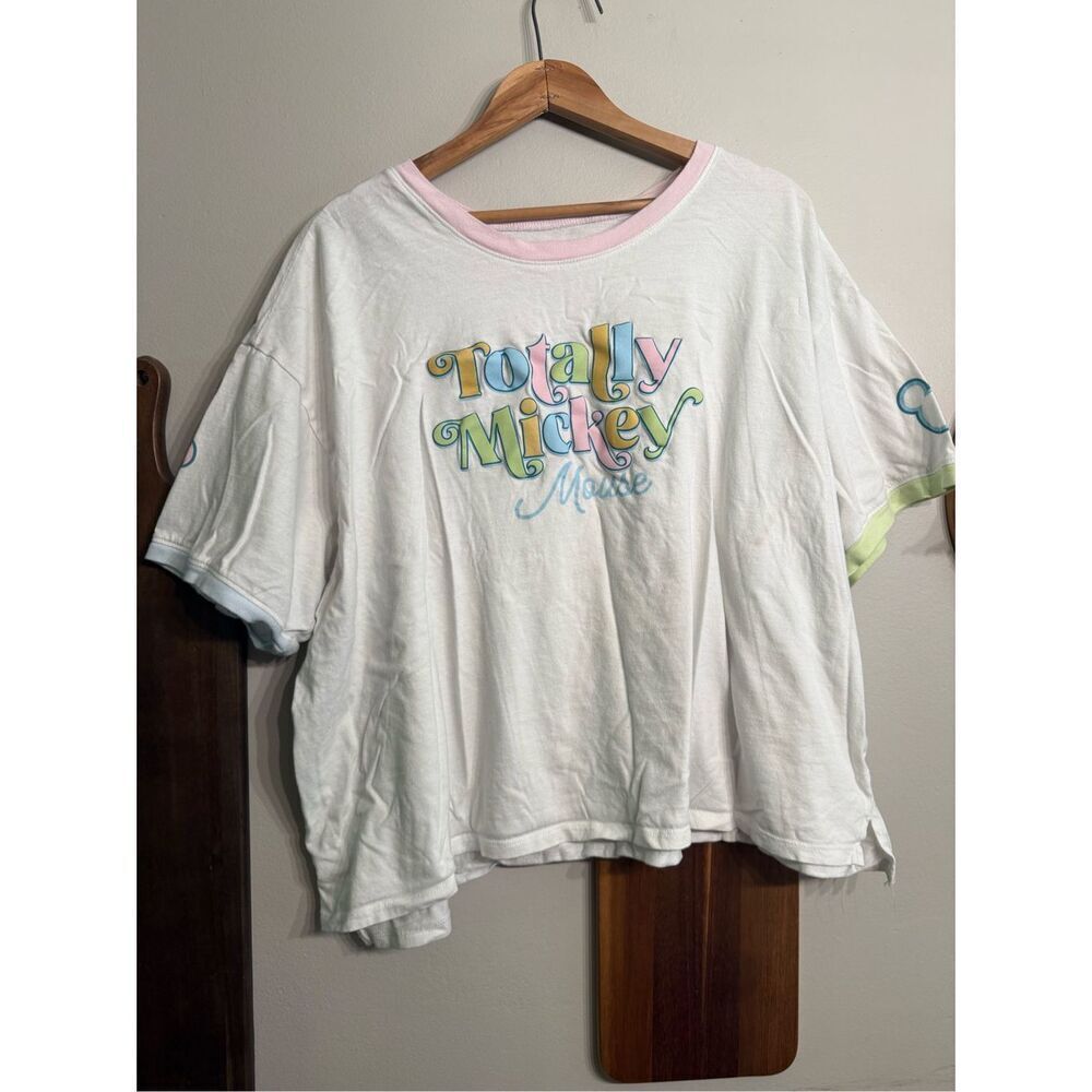 Disney White Short Sleeve Totally Mickey‎ Mouse Cropped Graphic T-Shirt Size 3X